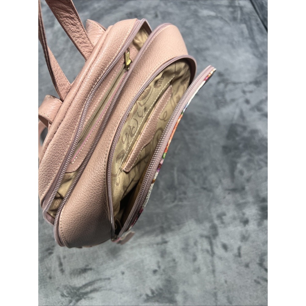 Puro Cuero Leather Backpack Floral Glam Boho Cottagecore Blush Pink Spring Chic - Picture 11 of 11